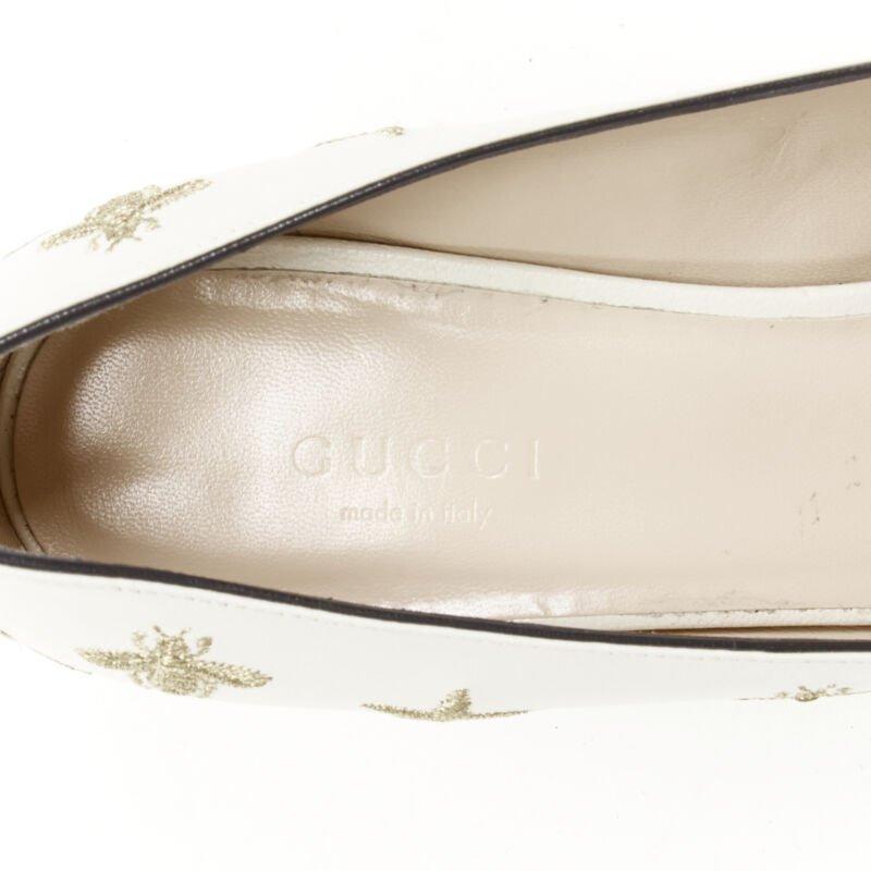 GUCCI Marmont Bee Star bianco oro ricamo frangia blocco mocassino EU36.5 5