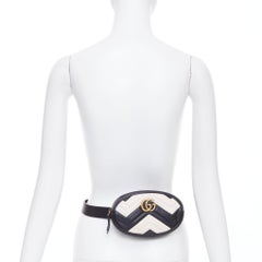GUCCI Marmont black cream lambskin chevron matelasse  gold GG crossbody belt bag