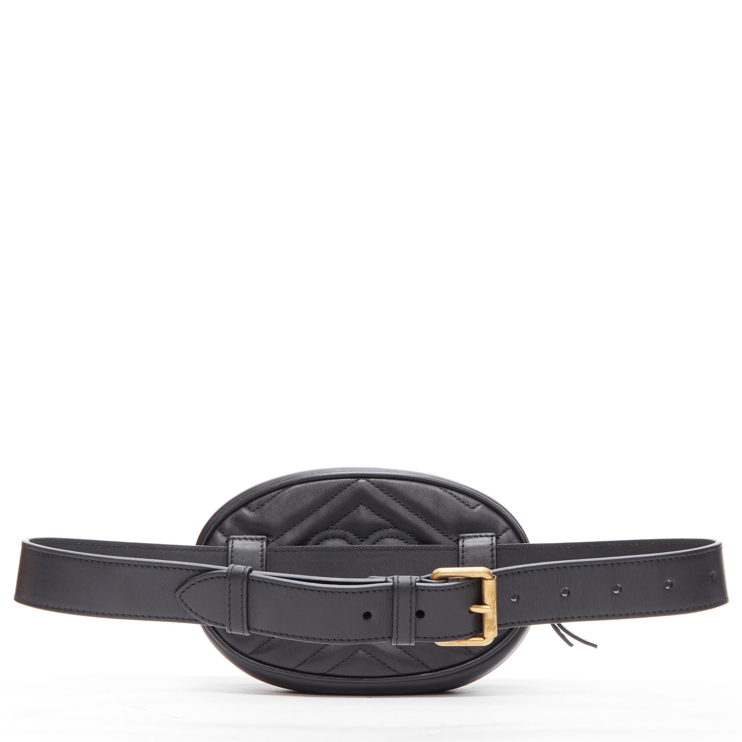 GUCCI Marmont black GG logo Matelasse leather round small belt bag In Good Condition In Hong Kong, NT