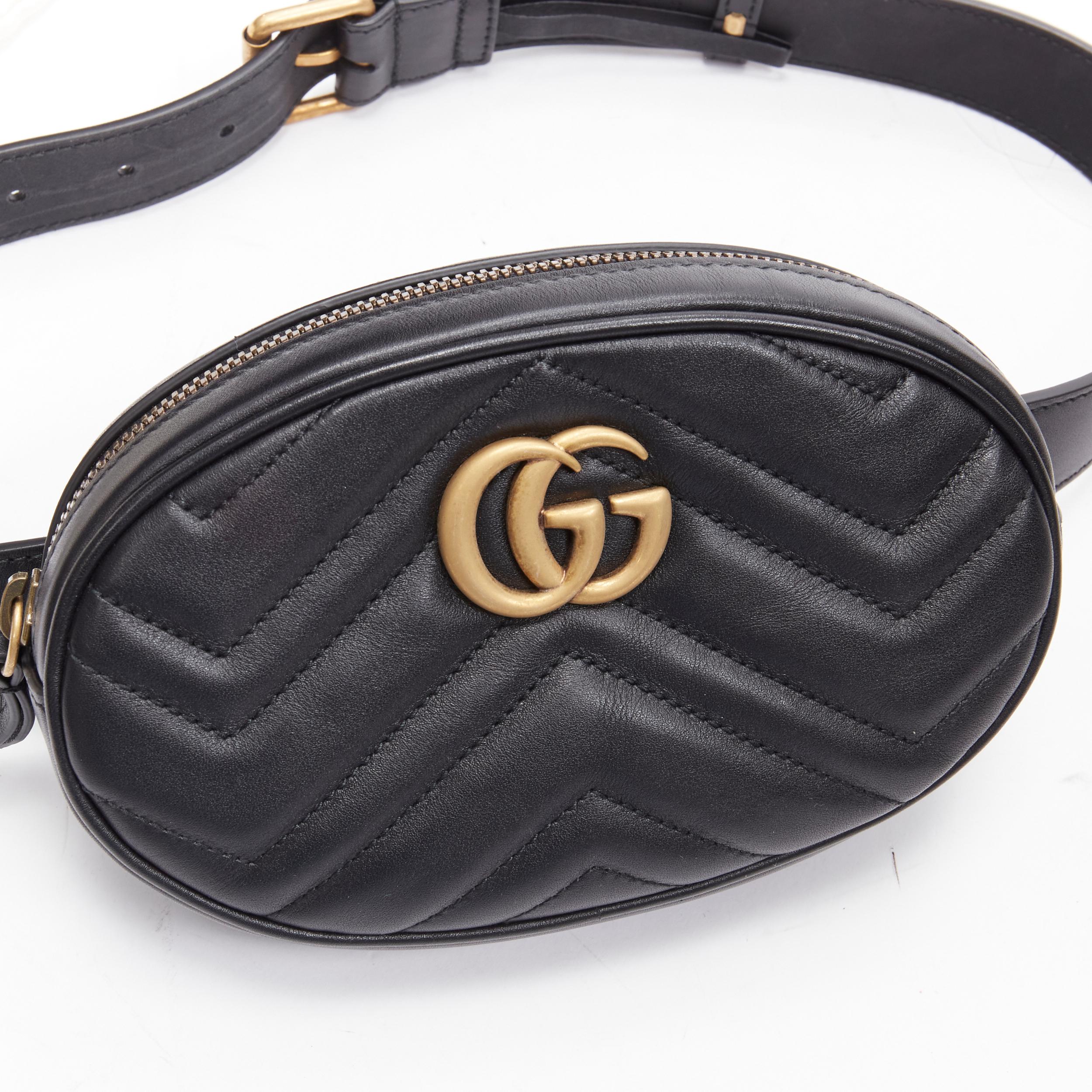 Women's GUCCI Marmont black GG logo Matelasse leather round small belt bag
