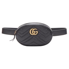 GUCCI Marmont black GG logo Matelasse leather round small belt bag
