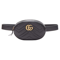 GUCCI Marmont black GG logo Matelasse leather round small belt bag