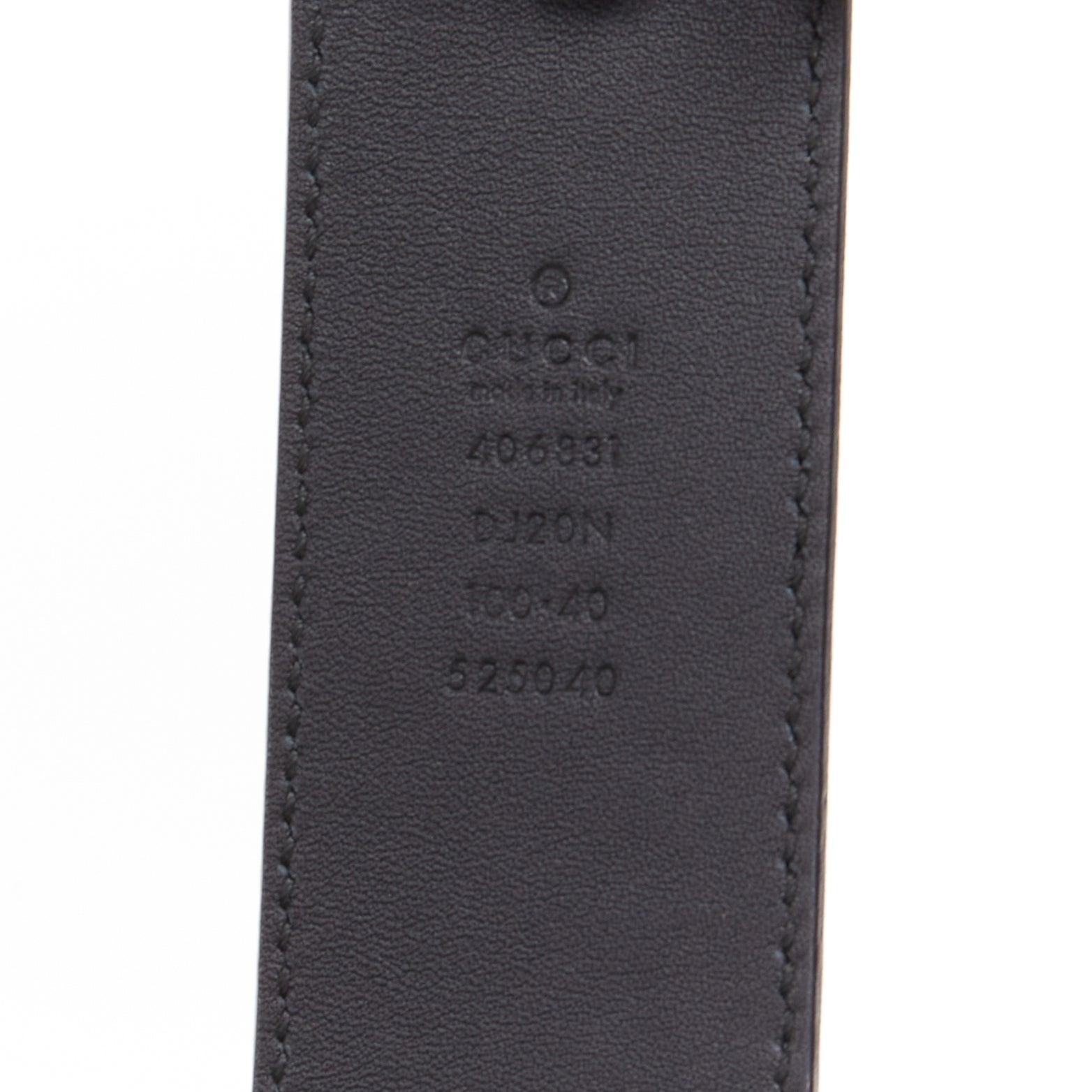 Gucci Marmont, cintura in pelle nera testurizzata con logo GG argento, 100cm in vendita 3