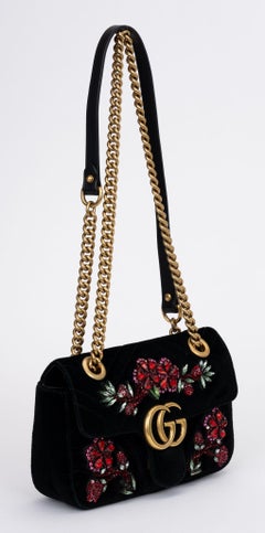 Gucci Marmont Black Velvet Beaded Flap