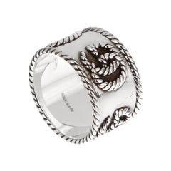 Gucci Marmont Anello a fascia intrecciata in argento sterling misura 9 1/2