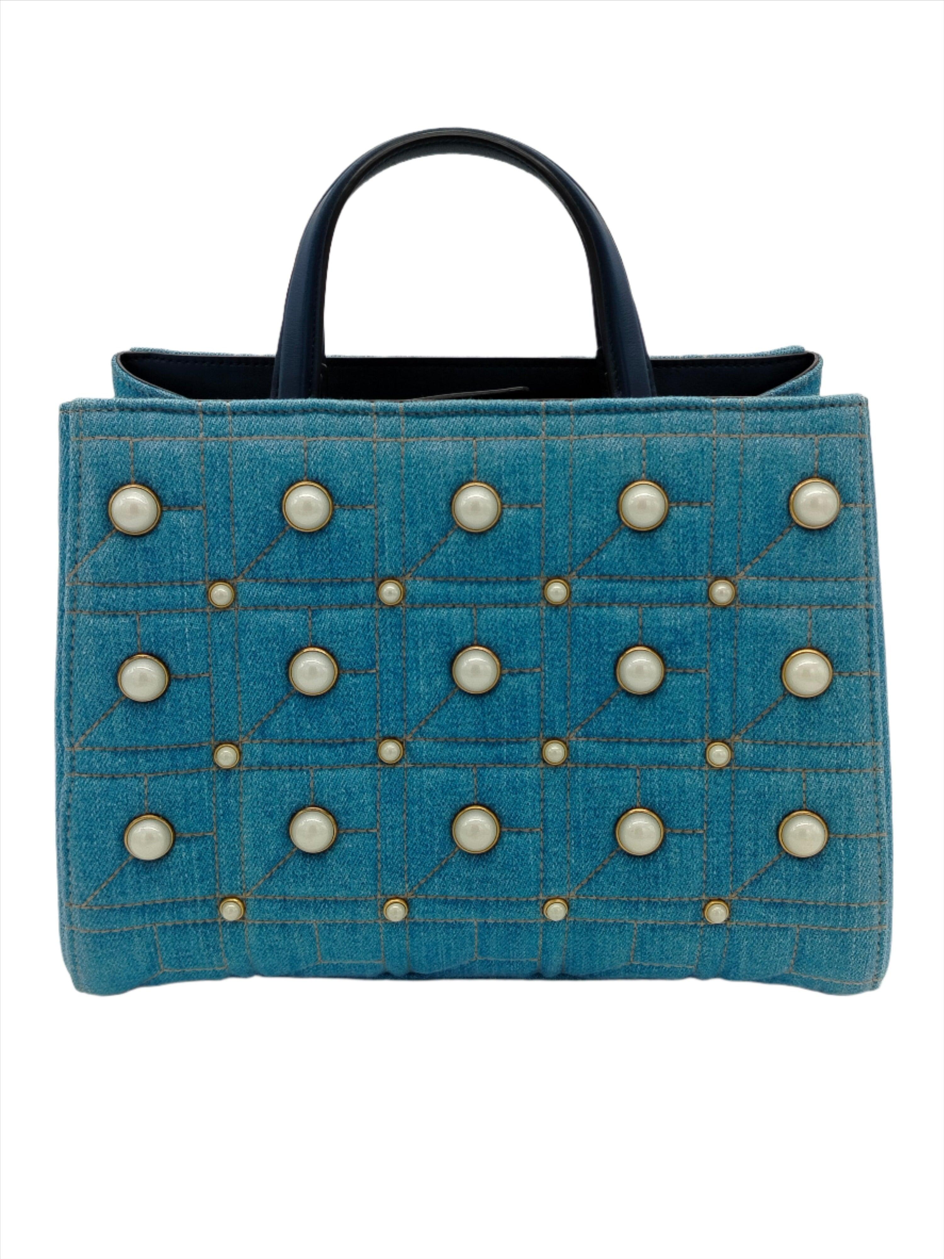 Blue Gucci Marmont Denim Pearl Tote Bag - '10s For Sale