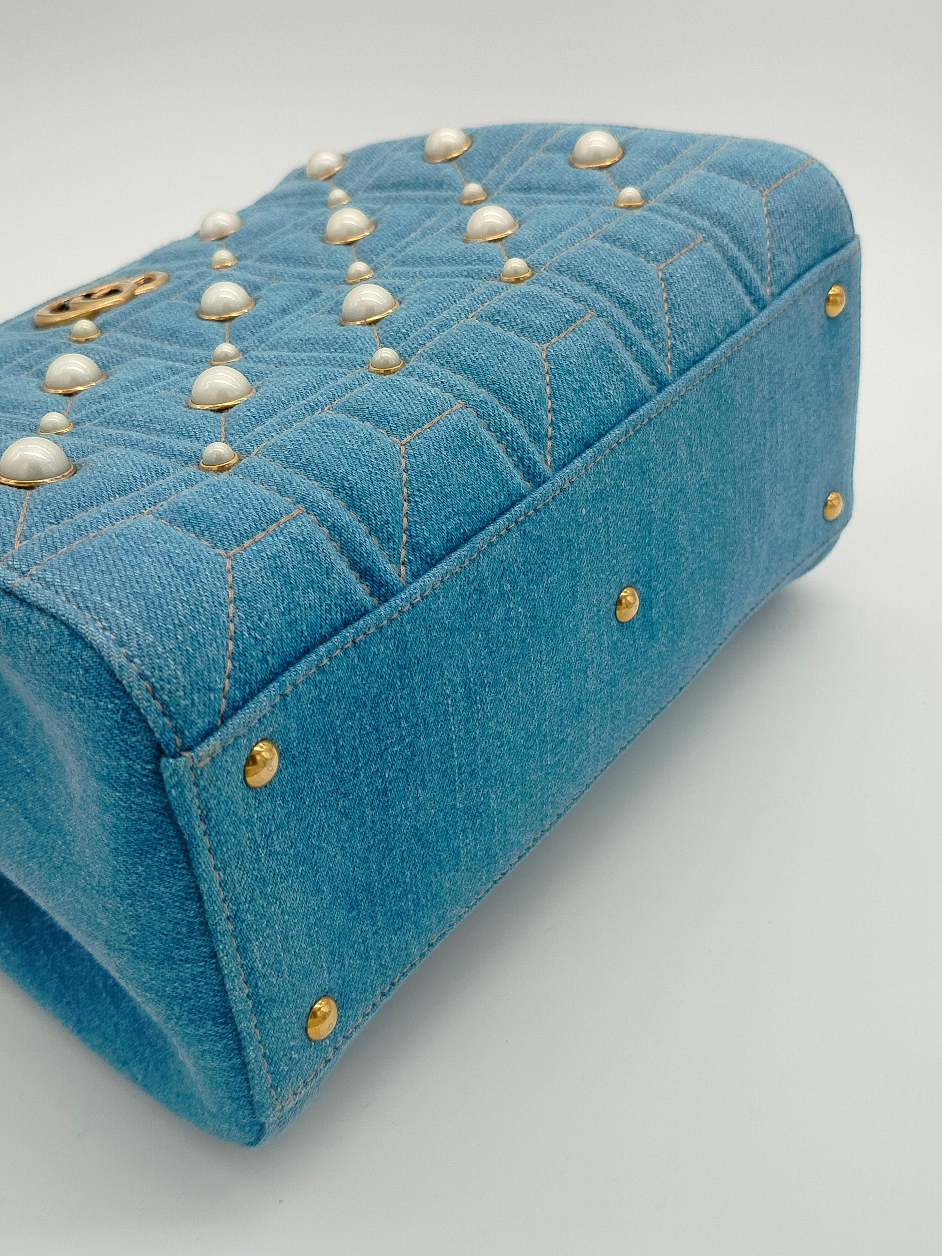 Women's Gucci Marmont Denim Pearl Tote Bag - '10s For Sale