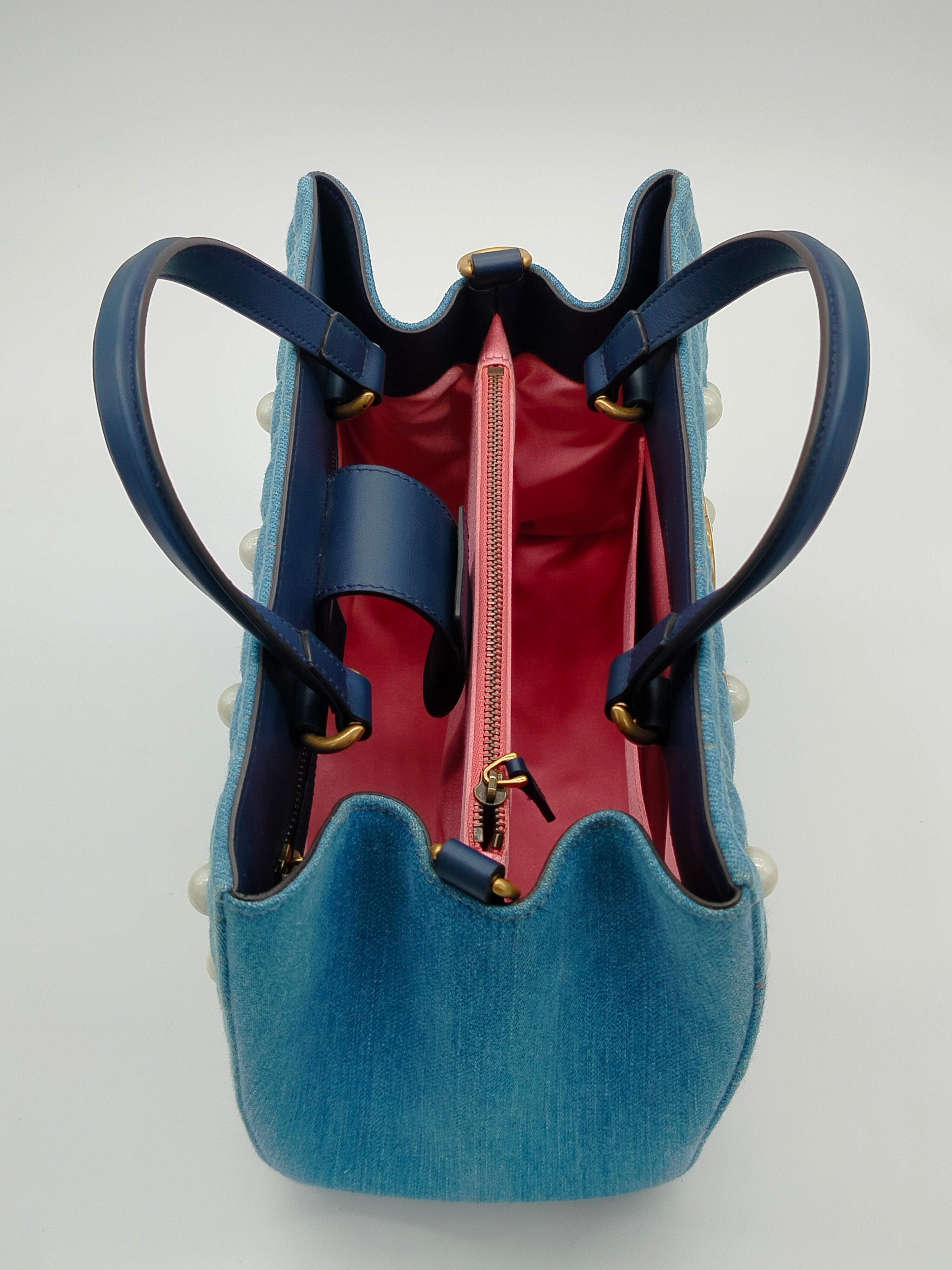 Gucci Marmont Denim Pearl Tote Bag - '10s For Sale 1