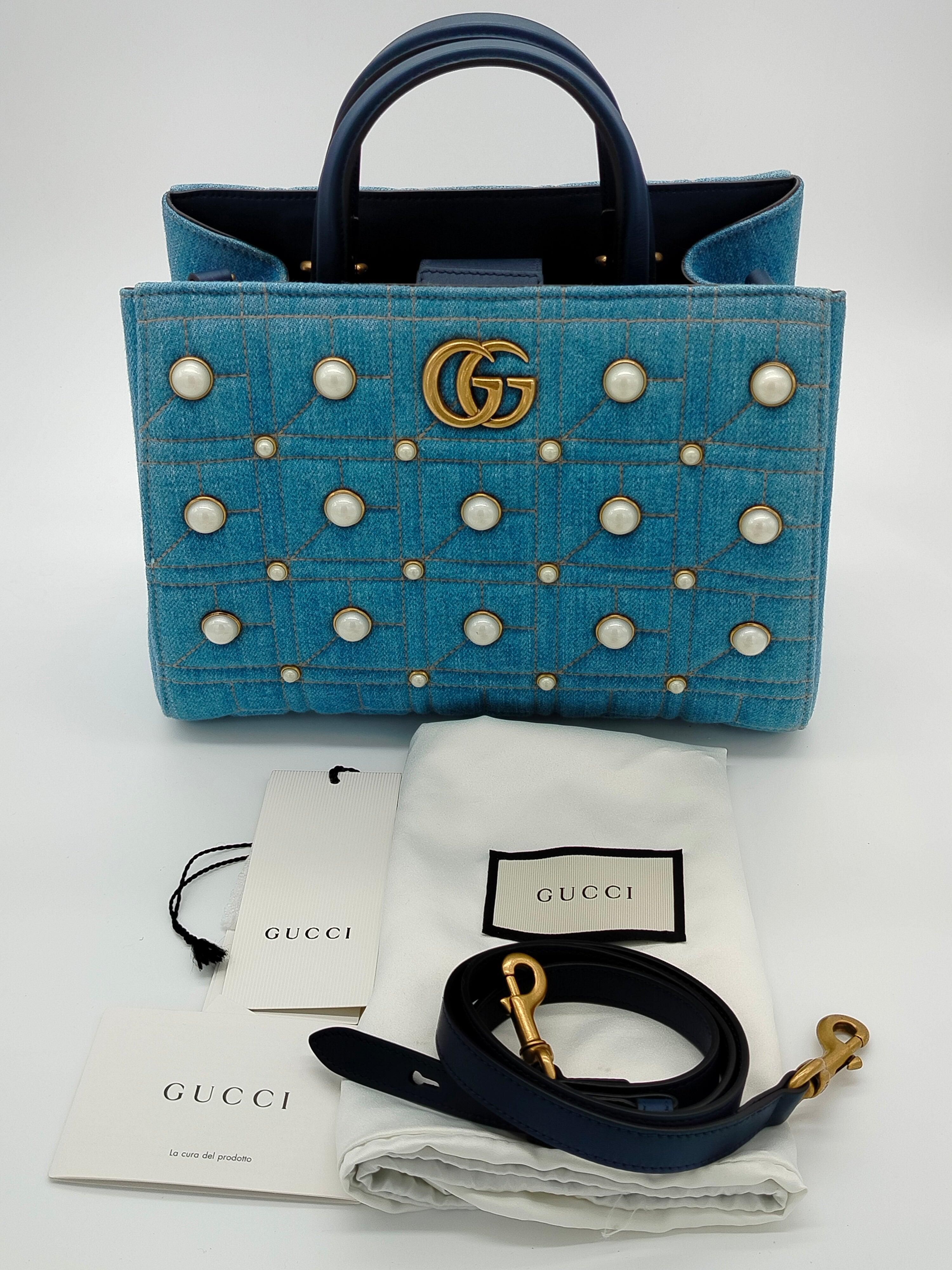 Gucci Marmont Denim Pearl Tote Bag - '10s For Sale 4