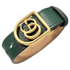 Gucci Marmont Double G Forest Green Leather Adjustable Bracelet