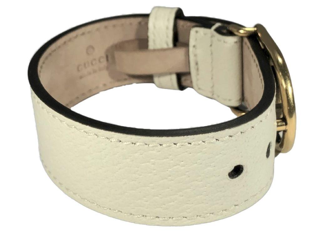 Gucci Marmont Double G Off White Leather Adjustable Bracelet For Sale 3