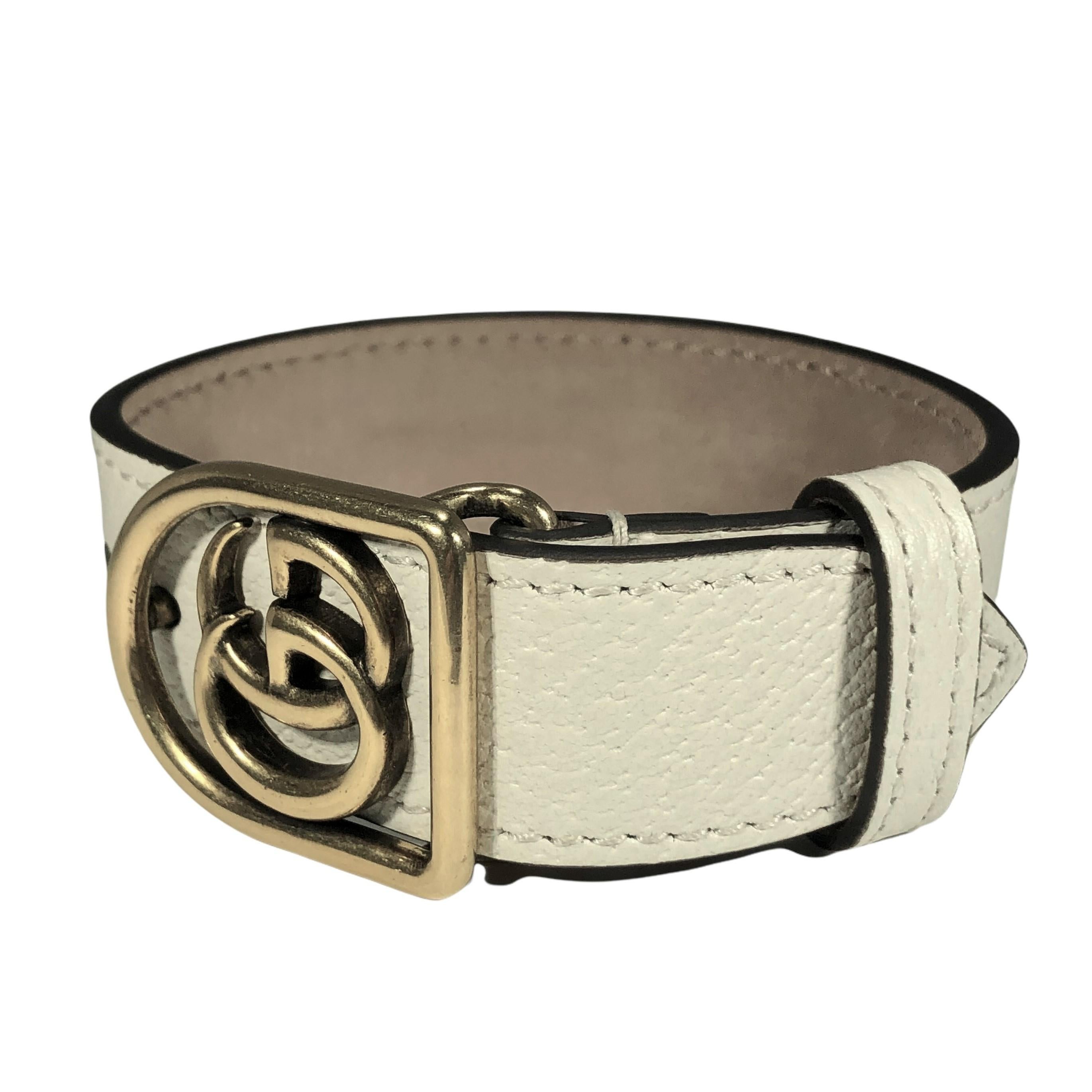 Gucci Marmont Double G Off White Leather Adjustable Bracelet For Sale 4