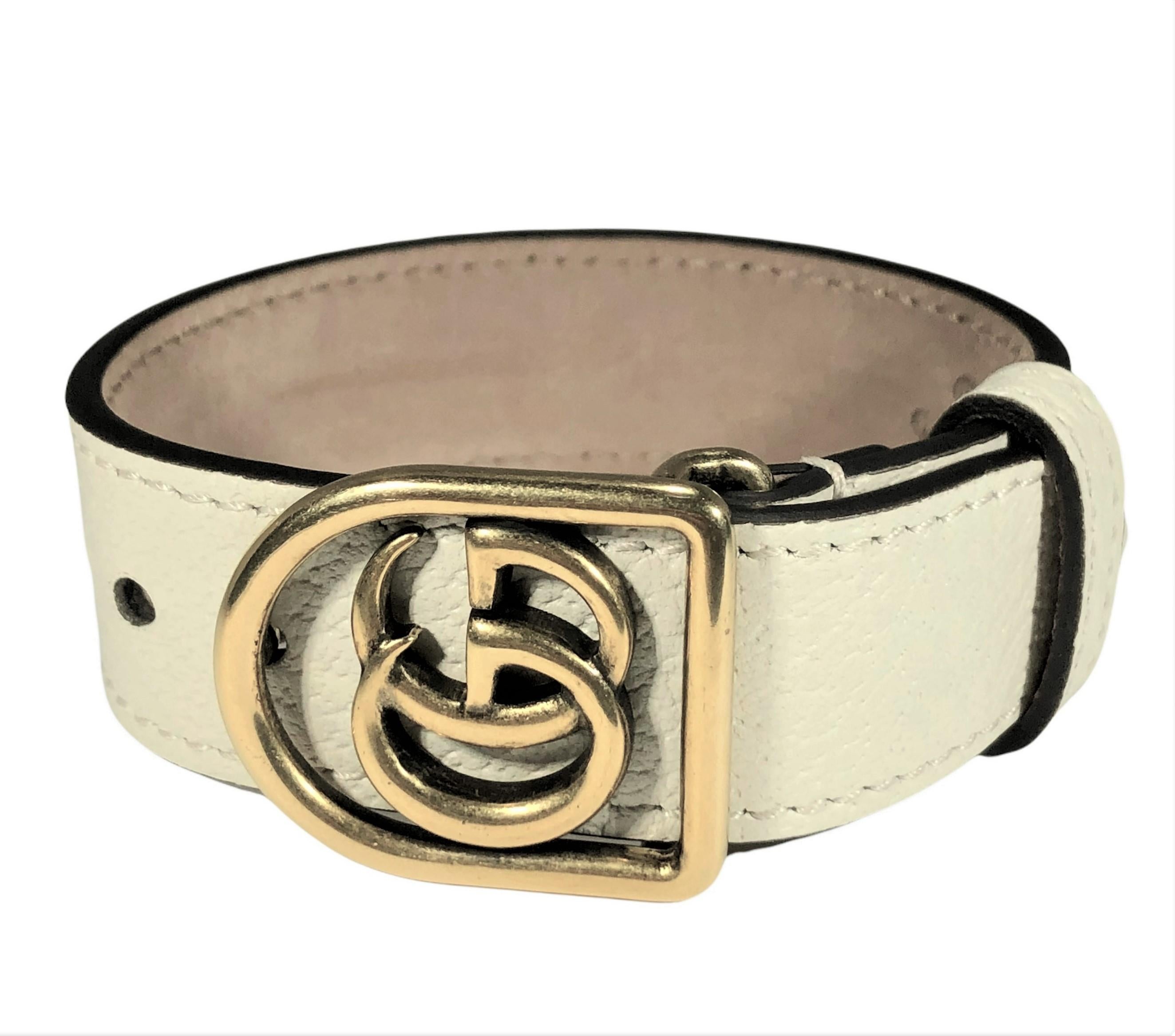 Gucci Marmont Double G Off White Leather Adjustable Bracelet For Sale 2