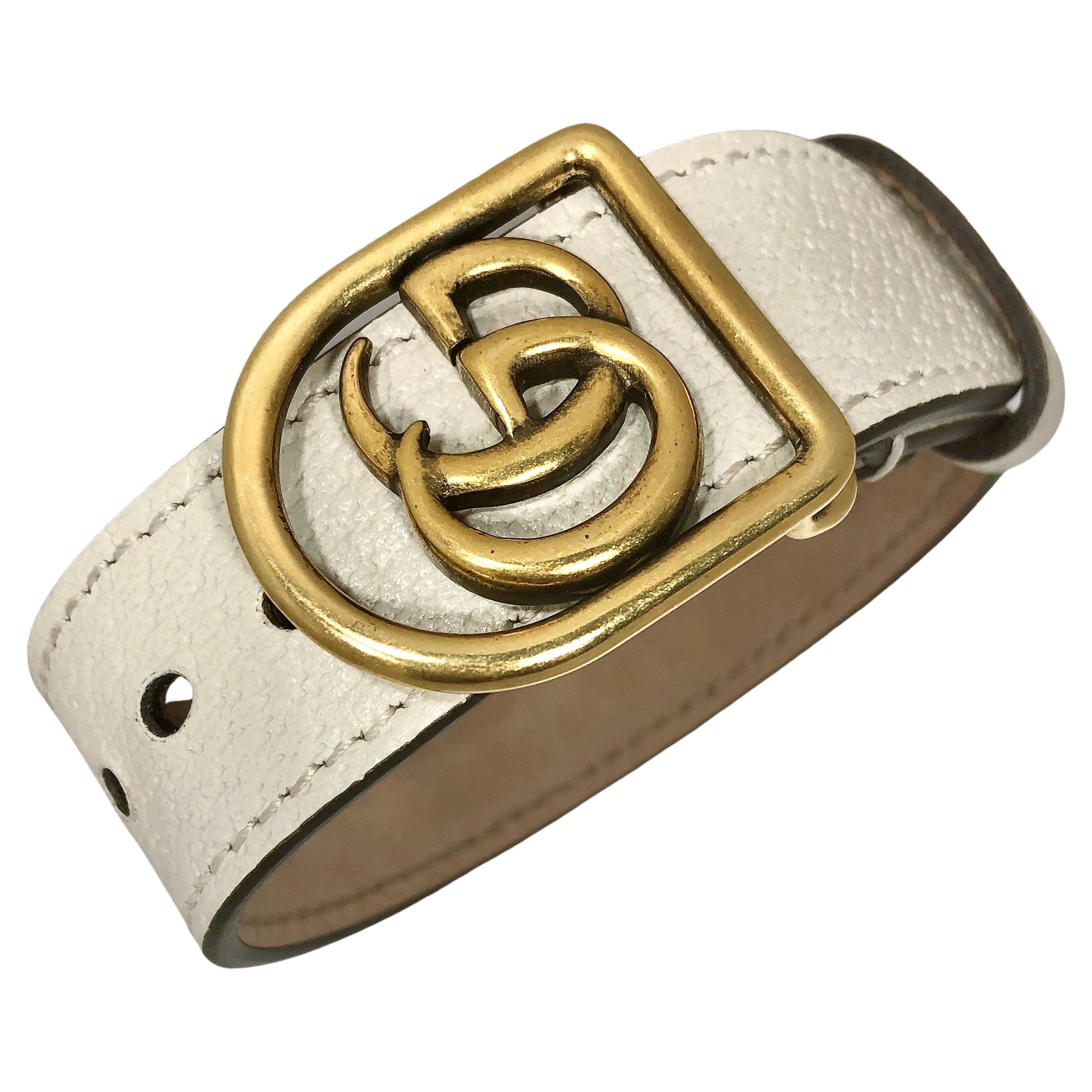 Gucci Marmont Double G Off White Leather Adjustable Bracelet For Sale