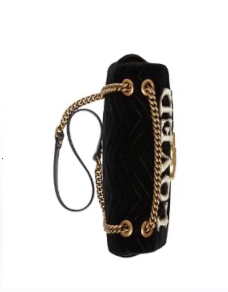 Black Gucci Marmont Embroidered Velvet Shoulder Bag