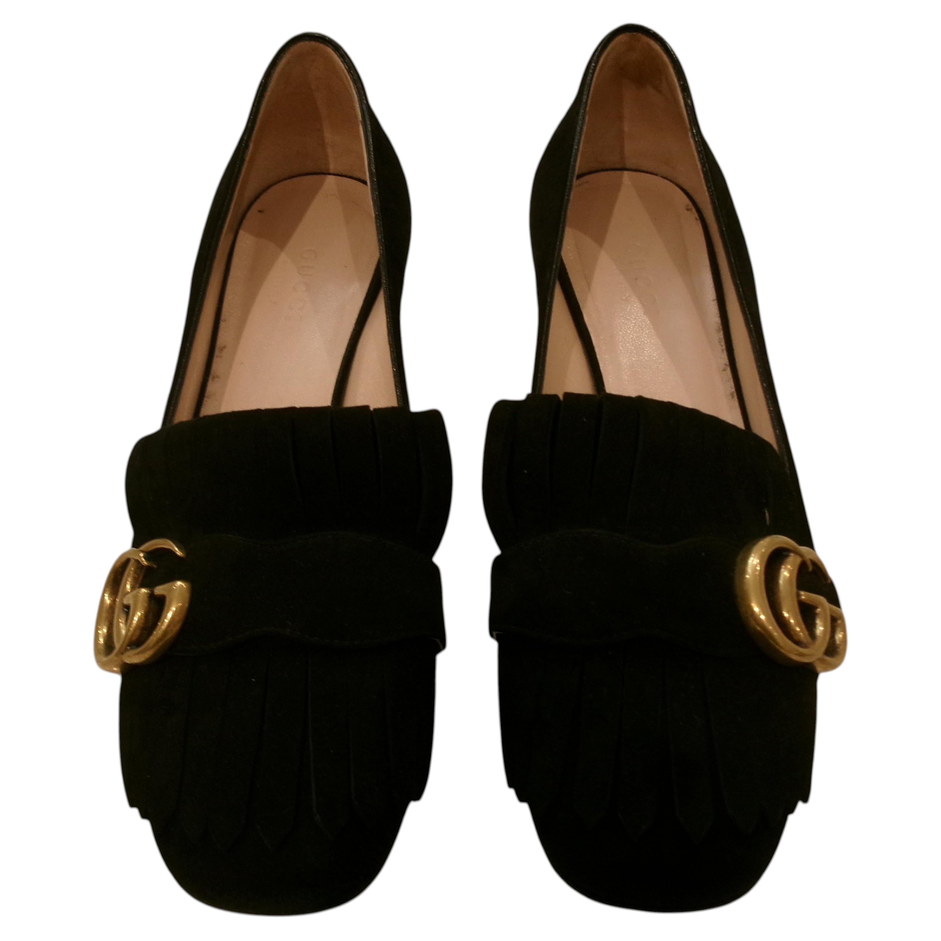 Gucci Marmont Fringe Pump Black suede size 36 For Sale