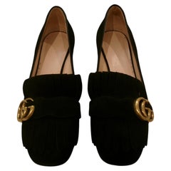 Gucci Marmont Fringe Pump Black suede size 36