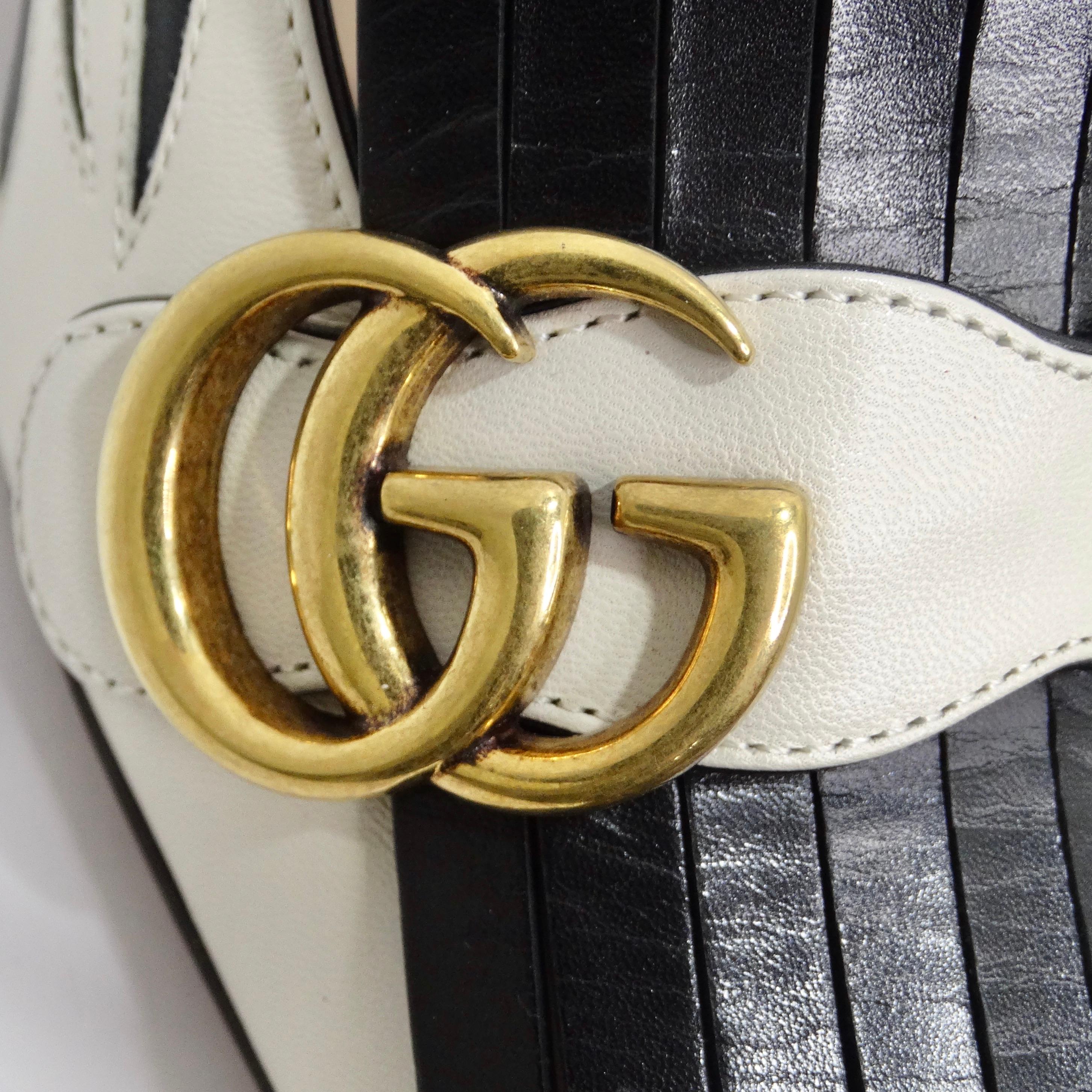 Beige Gucci Marmont Fringe Leather 55mm Loafer For Sale