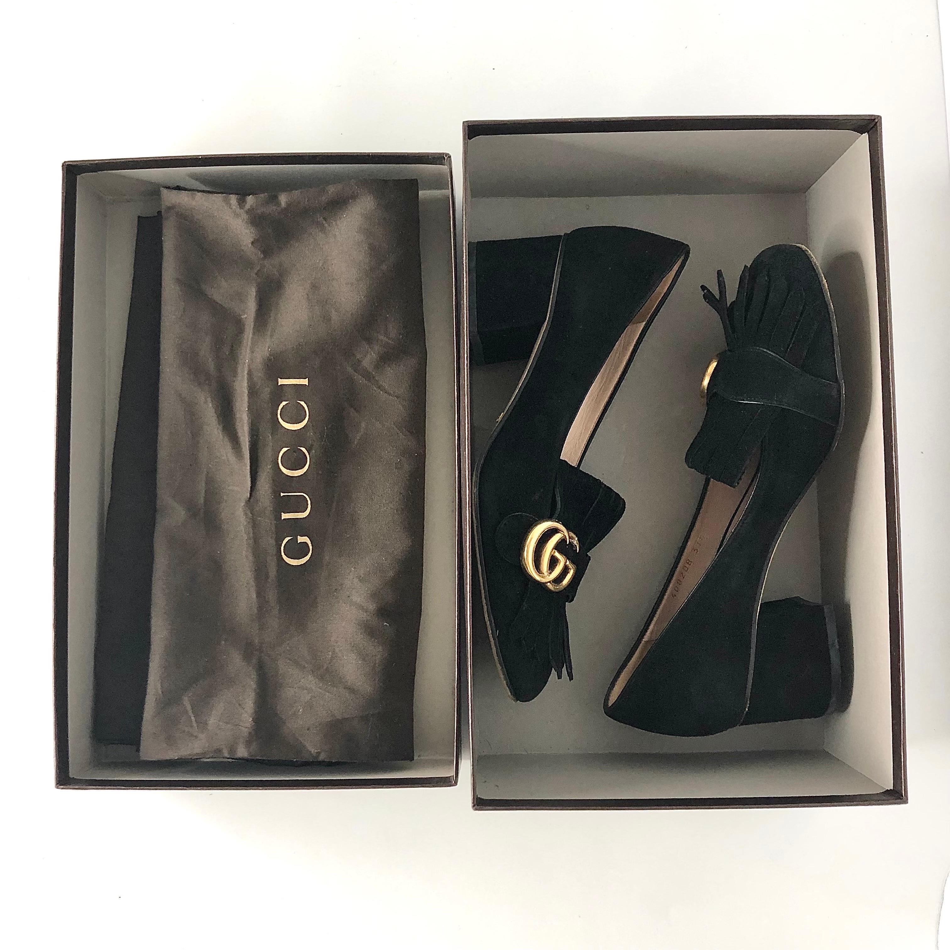 Gucci Marmont Fringe Suede Platform Loafer Pumps 37.5 en venta 5