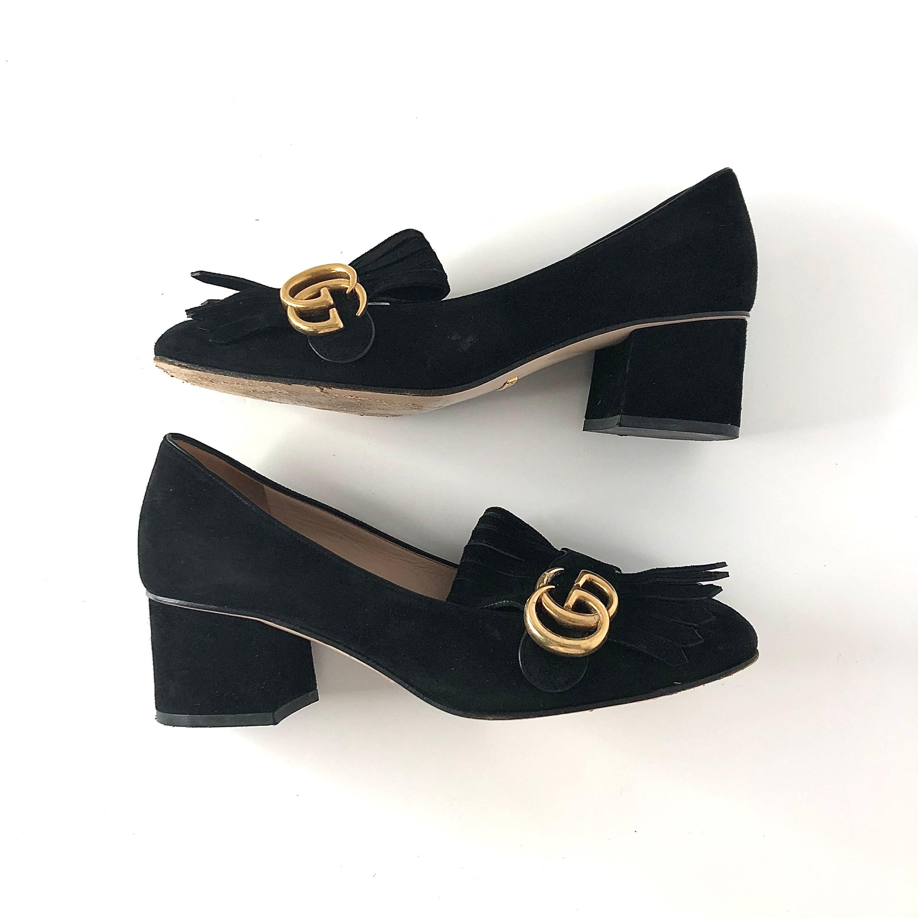 Gucci Marmont Fringe Suede Platform Loafer Pumps 37.5 en Bueno estado para la venta en Mechanicsville, VA