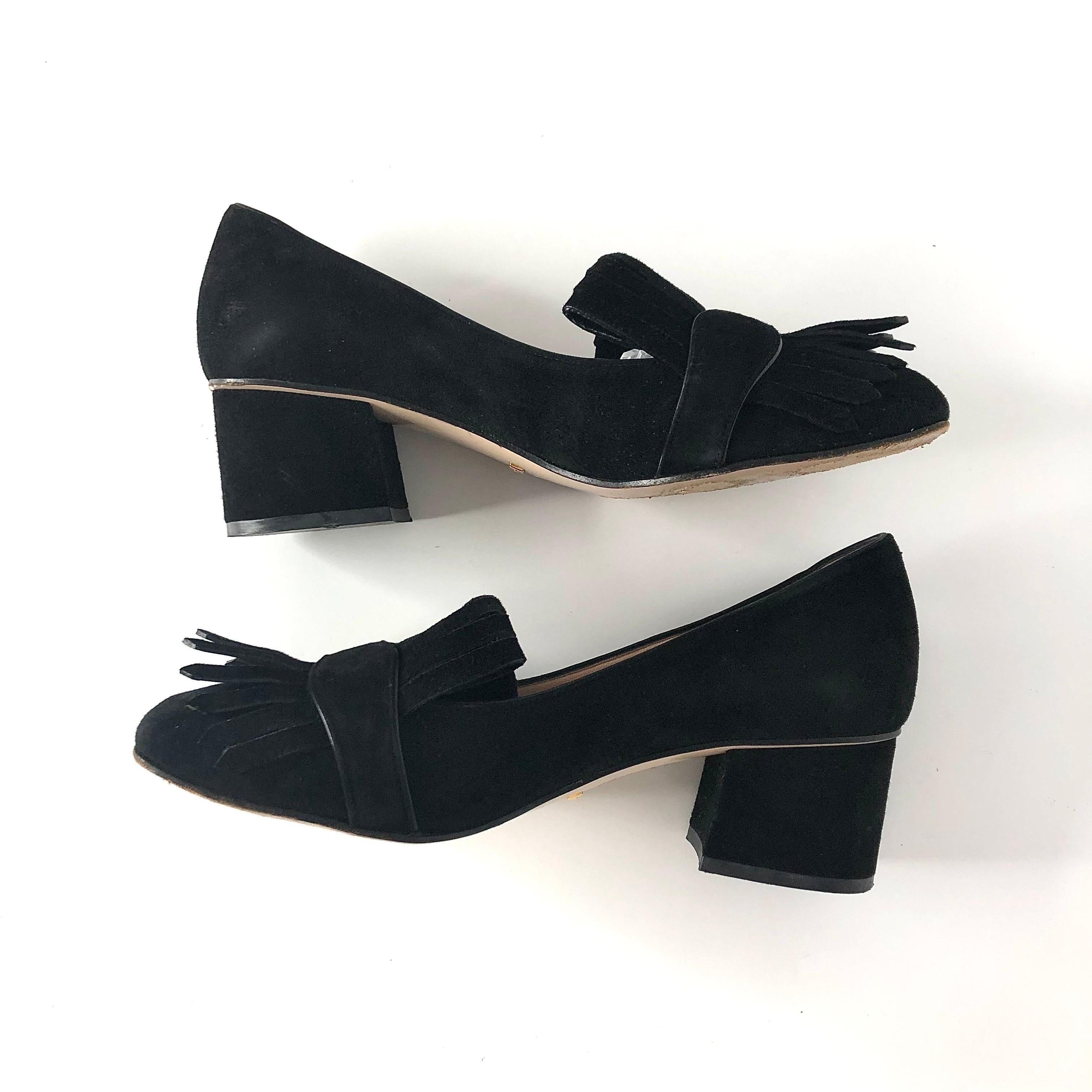 De las mujeres Gucci Marmont Fringe Suede Platform Loafer Pumps 37.5 en venta