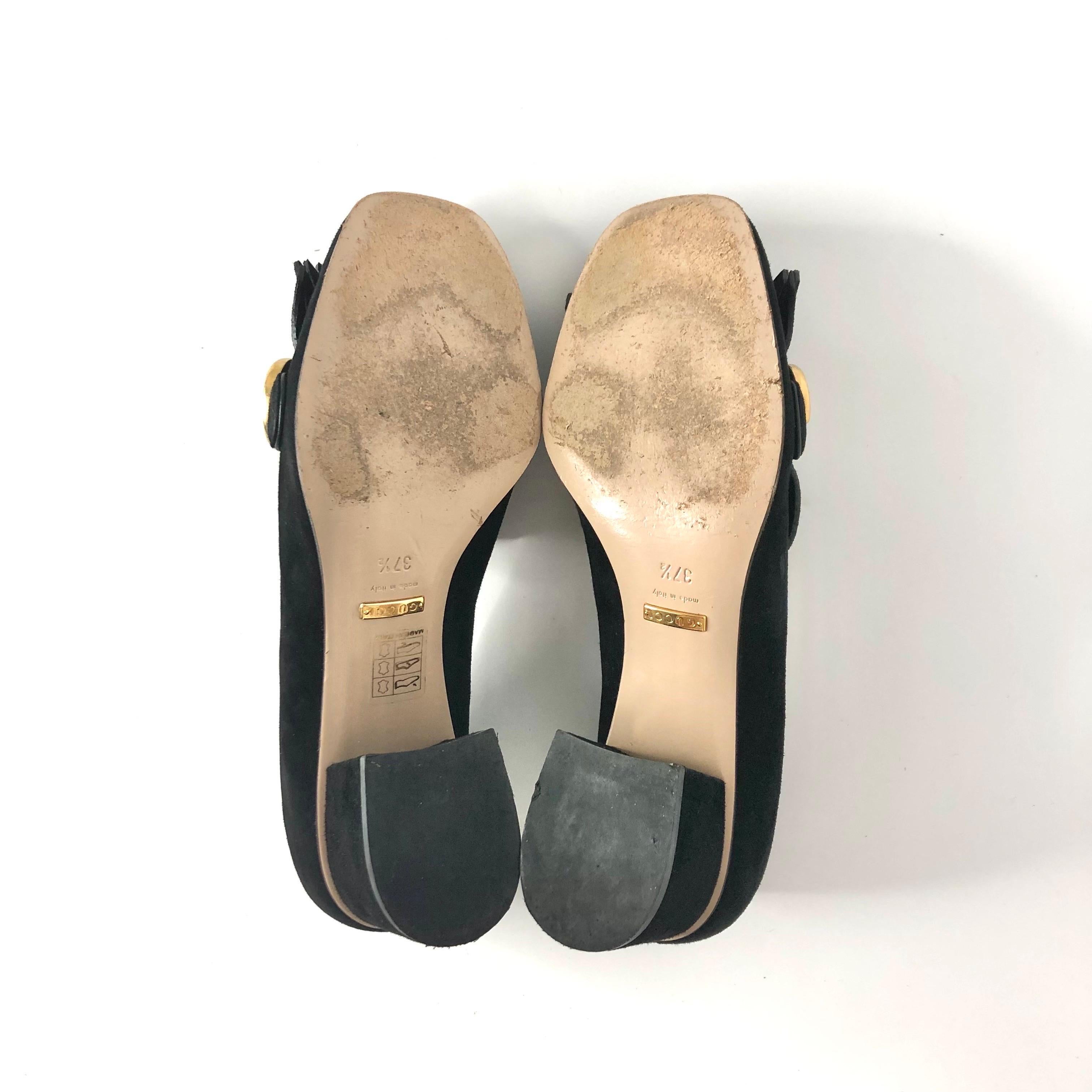 Gucci Marmont Fringe Suede Platform Loafer Pumps 37.5 en venta 2