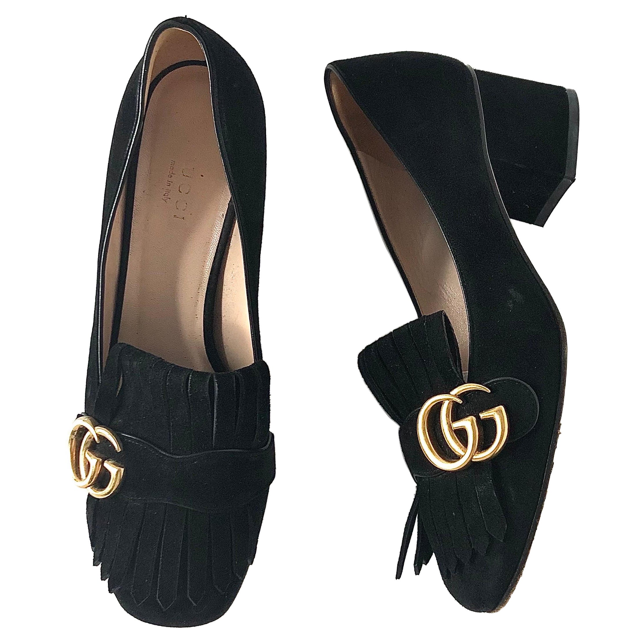 Gucci Marmont, con frangia e piattaforma in pelle scamosciata, Pumps 37.5
