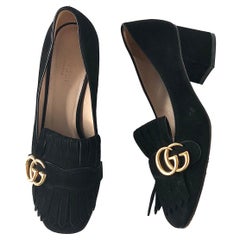 Gucci Marmont, con frangia e piattaforma in pelle scamosciata, Pumps 37.5