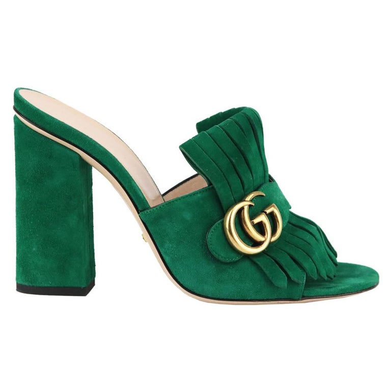 Gucci Marmont Fringed Suede Mules at 1stDibs | gucci fringe mules, green gucci  marmont shoes, green suede mules