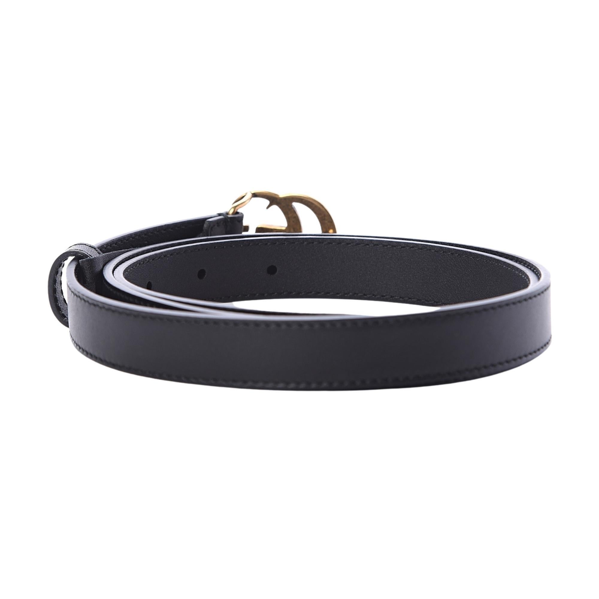 This belt is made of black calfskin leather and features the the signature GG buckle in aged gold tone.

COLOR: Black
MATERIAL: Calf leather
ITEM CODE: 409417
SIZE: 85 cm / 34 in
COMES WITH: Dust bag and box
CONDITION: New

Made in Italy