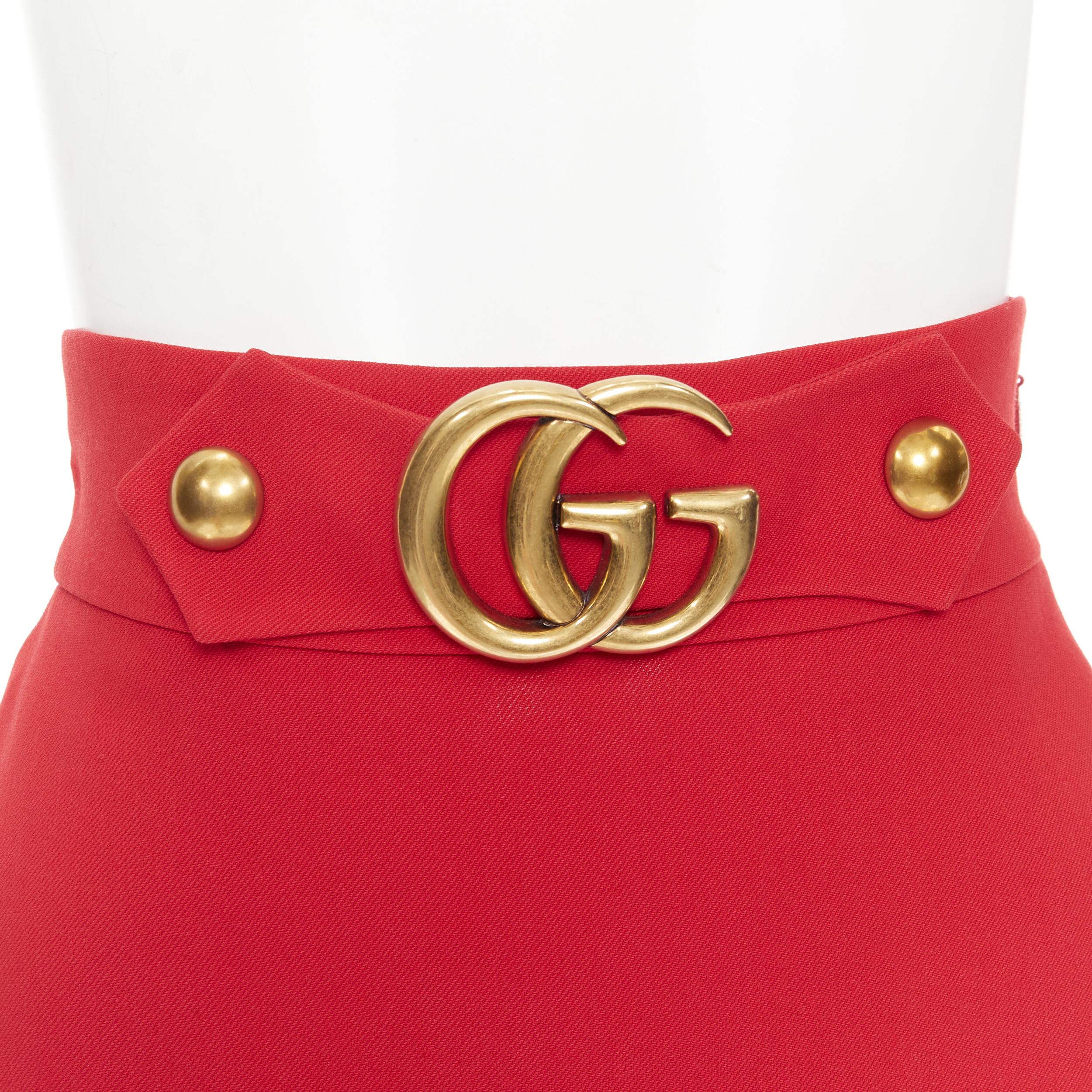 GUCCI Marmont GG buckle red wool silk crepe A line skirt IT38 XS In Excellent Condition In Hong Kong, NT