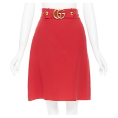 GUCCI Marmont GG buckle red wool silk crepe A line skirt IT38 XS