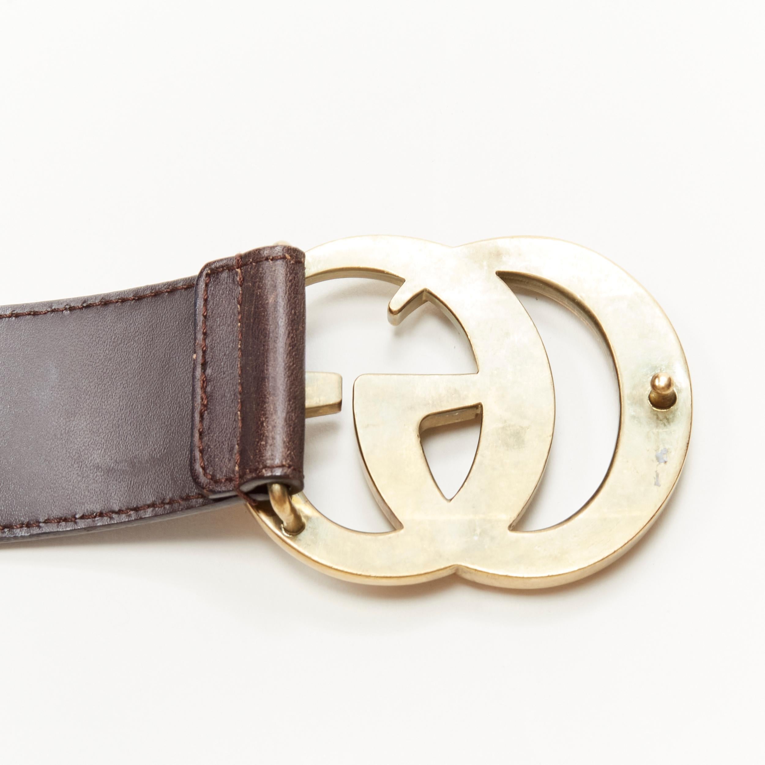 Black GUCCI Marmont GG buckle Vintage effect brushed brown leather belt 80cm 32