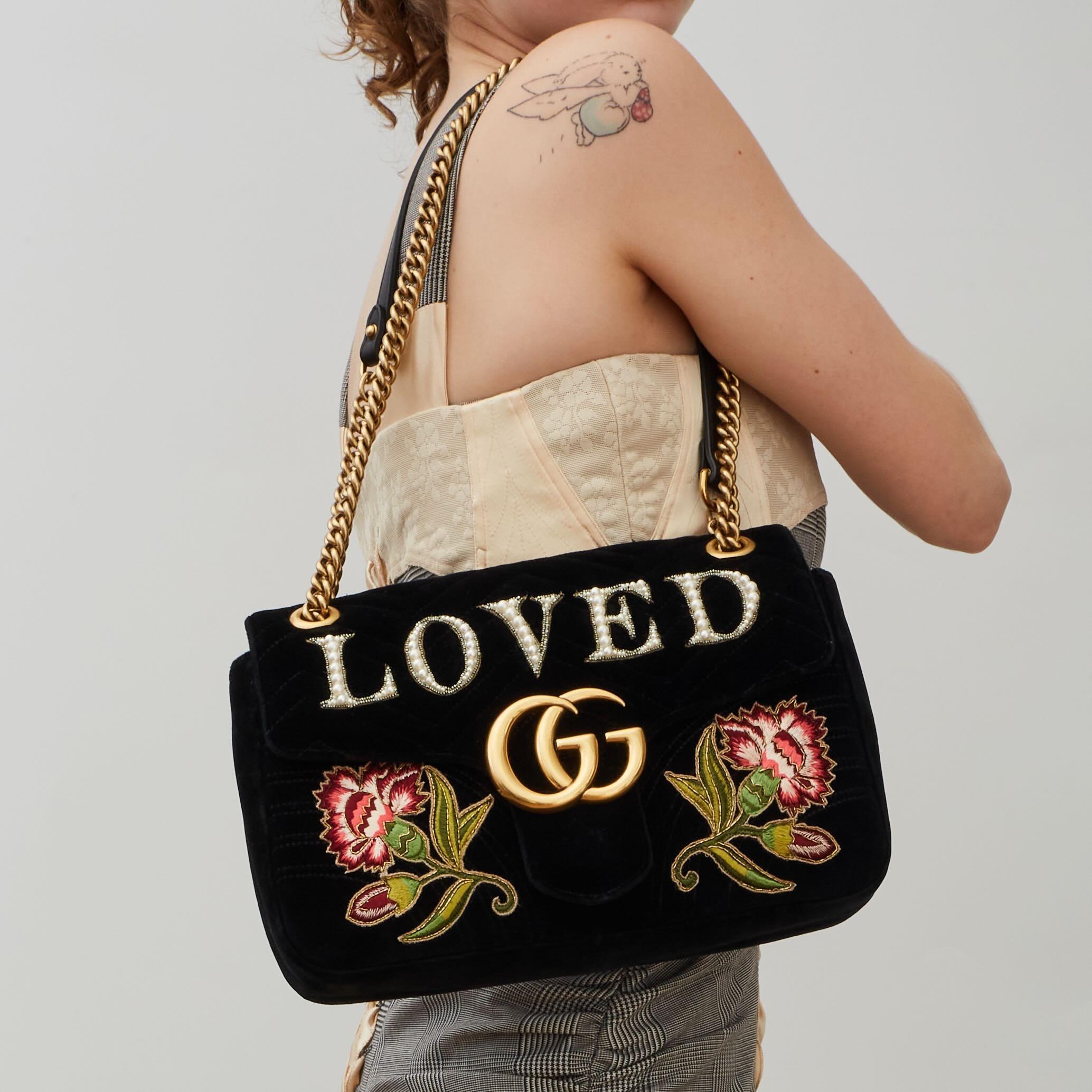 Gucci Marmont Gg Embroidered Velvet Love Shoulder Bag (443496) Medium 1
