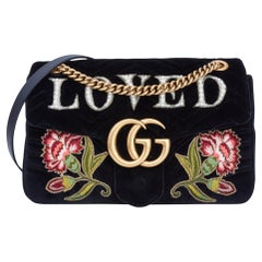 Gucci Marmont Gg Embroidered Velvet Love Shoulder Bag (443496) Medium