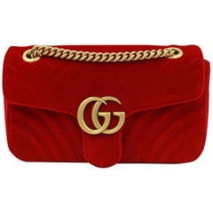 Gucci Marmont GG handbag in red velvet.