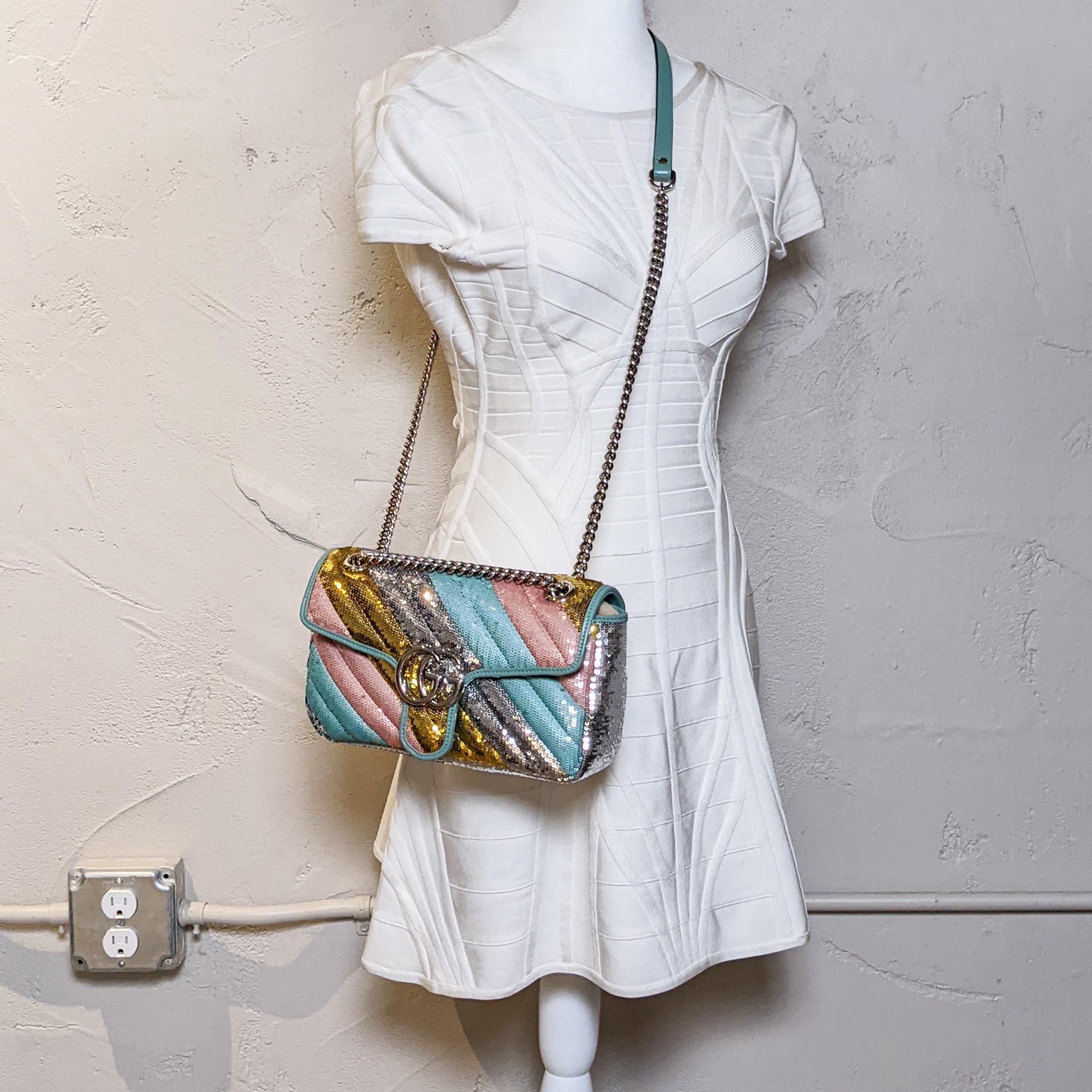 Gucci Marmont Gg Sequin Small Multicolored Rainbow Shoulder Bag 1