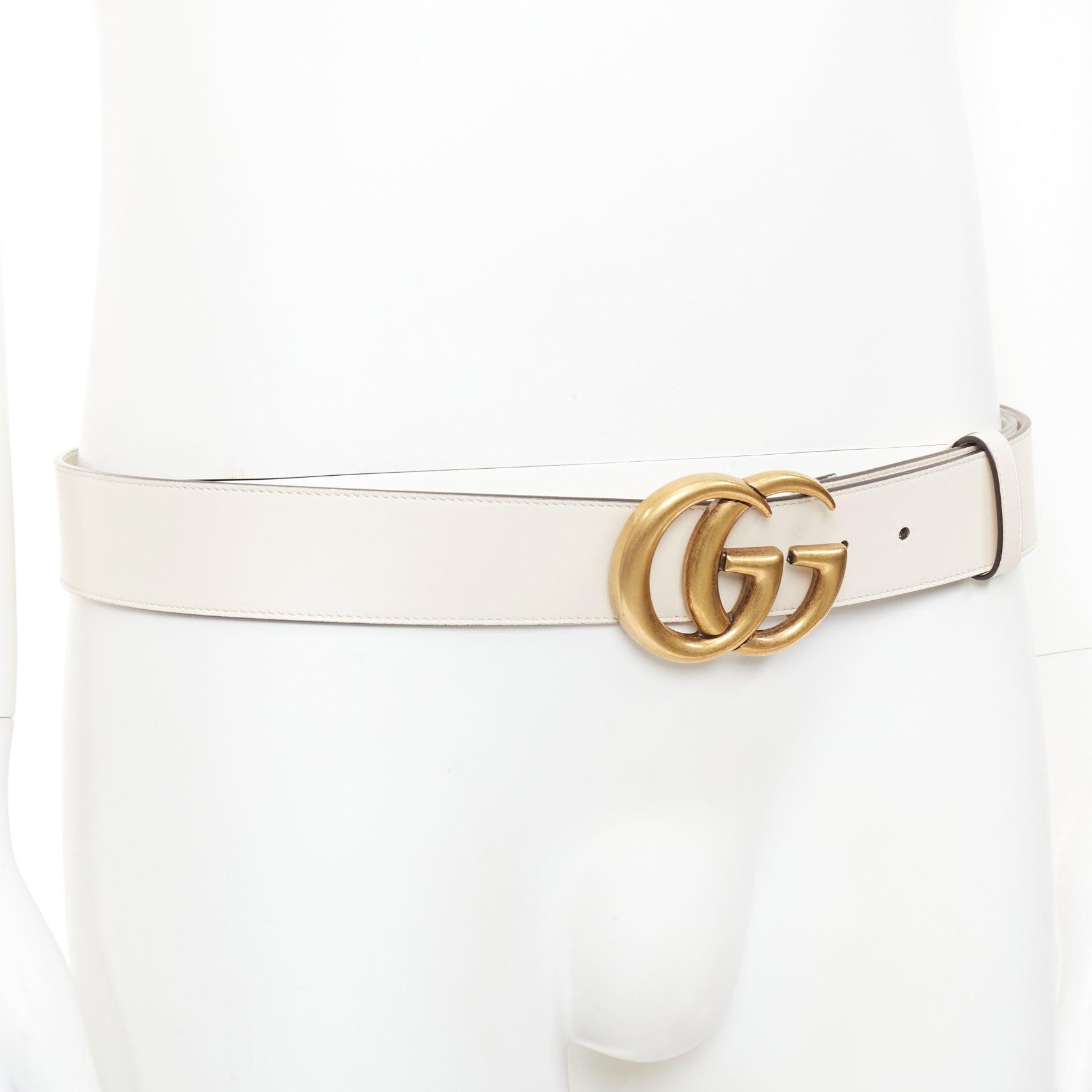 Gucci Marmont oro con fibbia GG crema in pelle di vacchetta cintura larga 95cm In condizioni buone in vendita a Hong Kong, NT