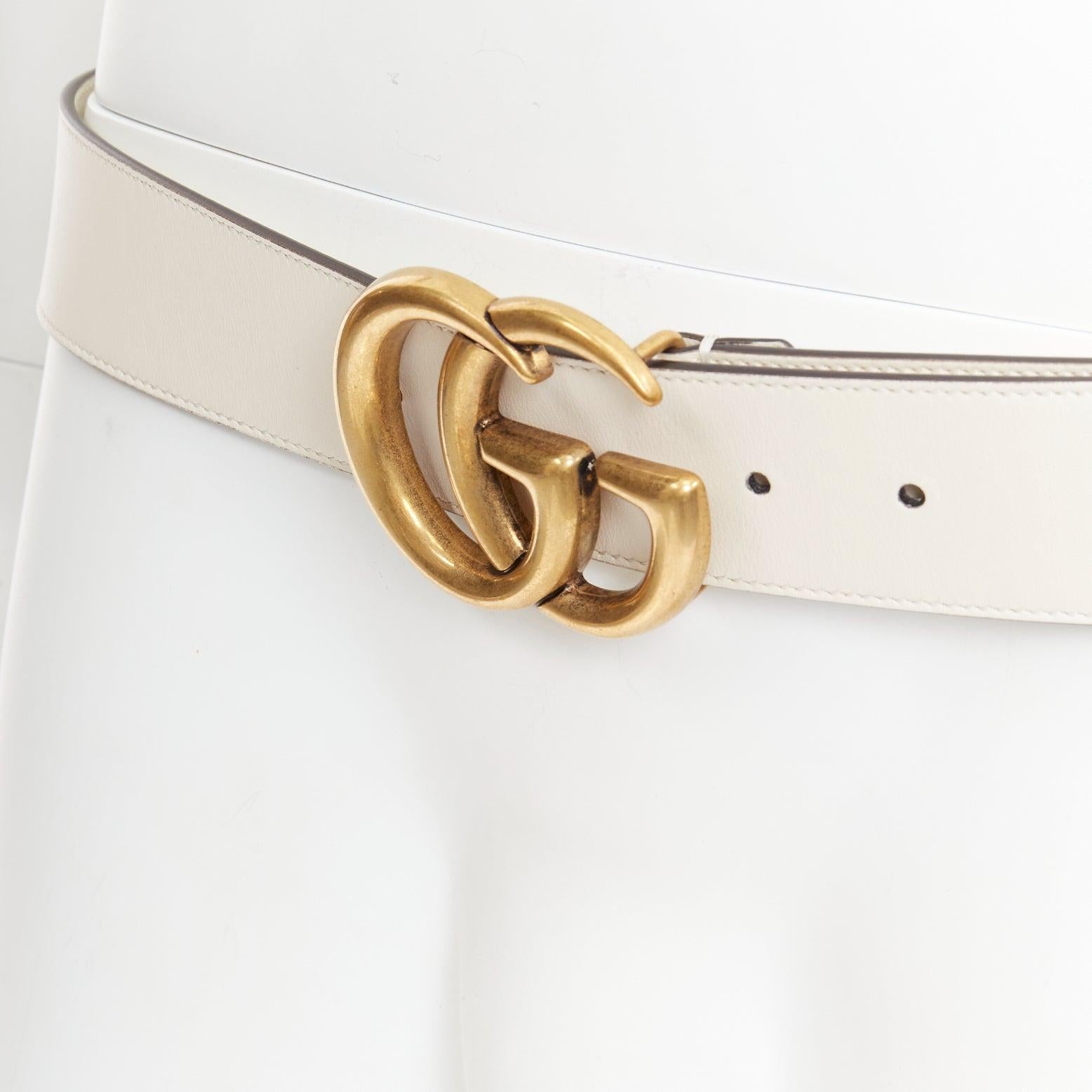Gucci Marmont oro con fibbia GG crema in pelle di vacchetta cintura larga 95cm in vendita 2