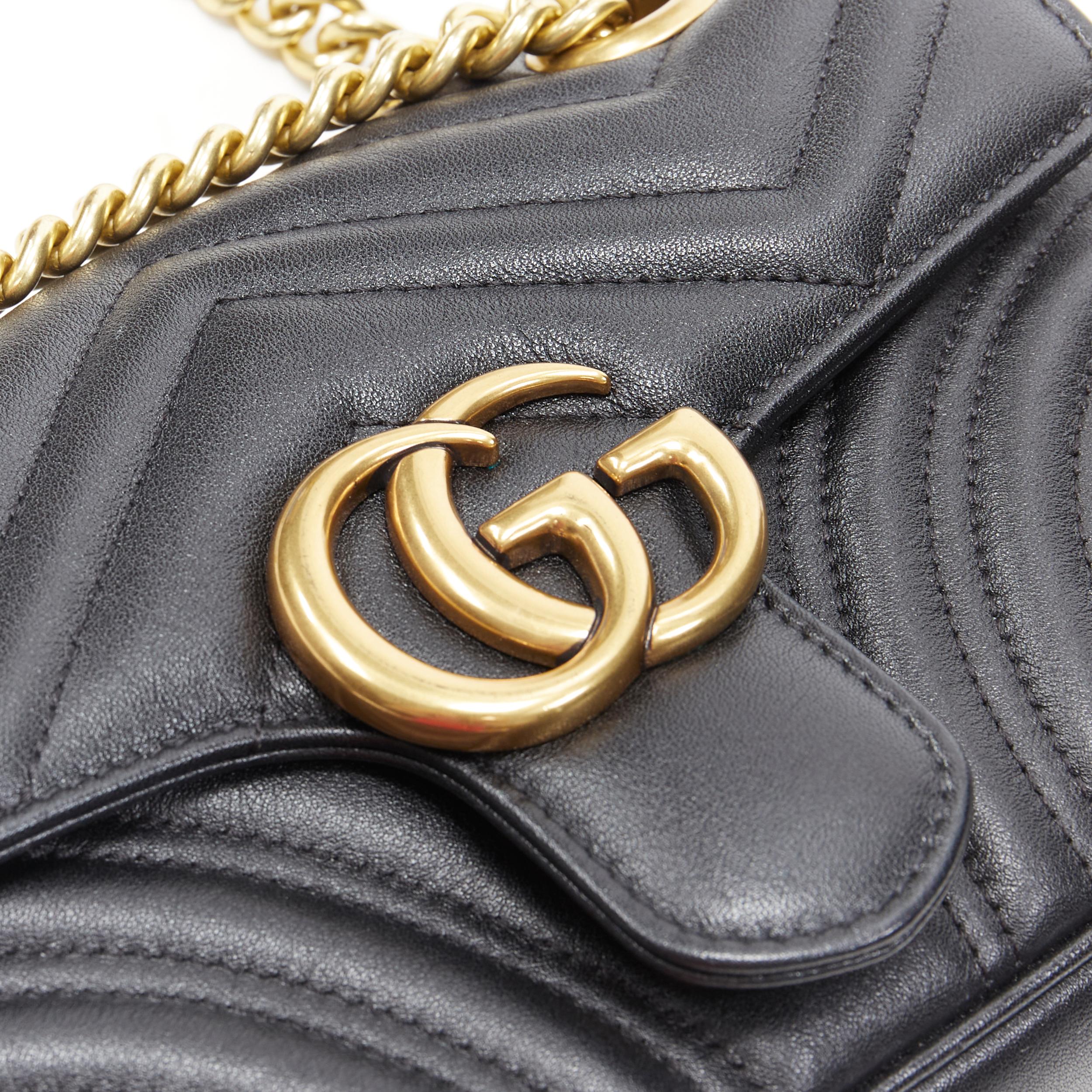 Black GUCCI Marmont Heart Matelasse gold GG logo flap chain shoulder bag