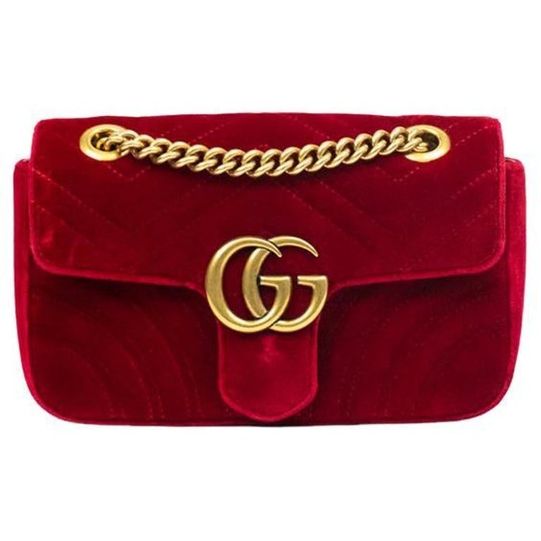 Gucci Red Velvet Marmont Bag at 1stDibs