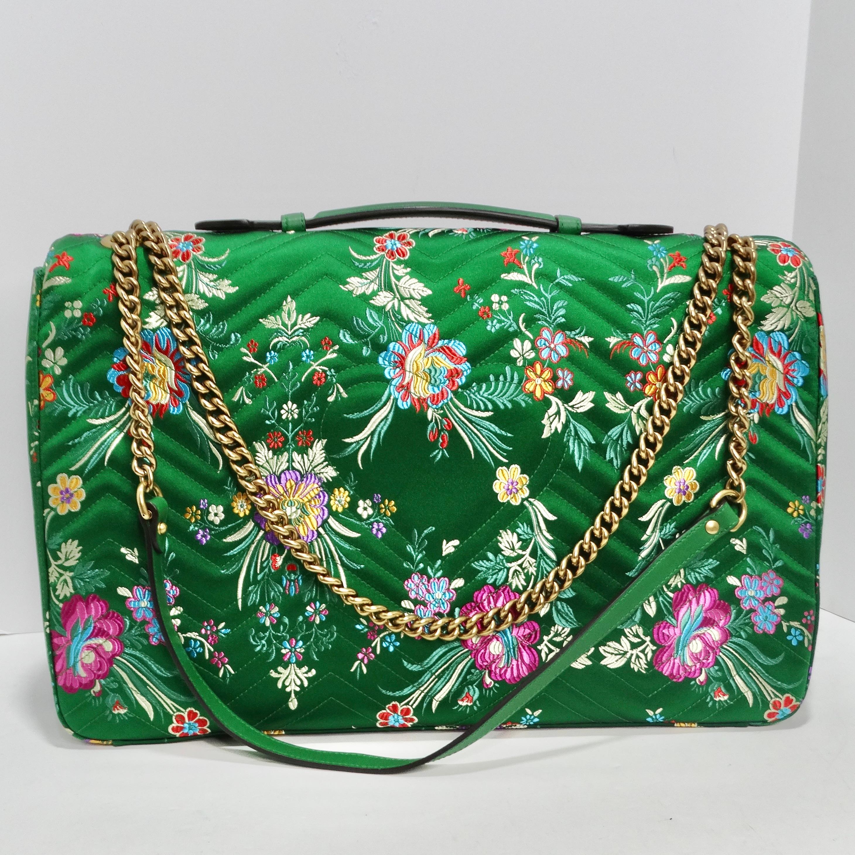 Gucci Marmont - Sac porté épaule long à poignée supérieure en jacquard matelassé à motifs floraux  en vente 1