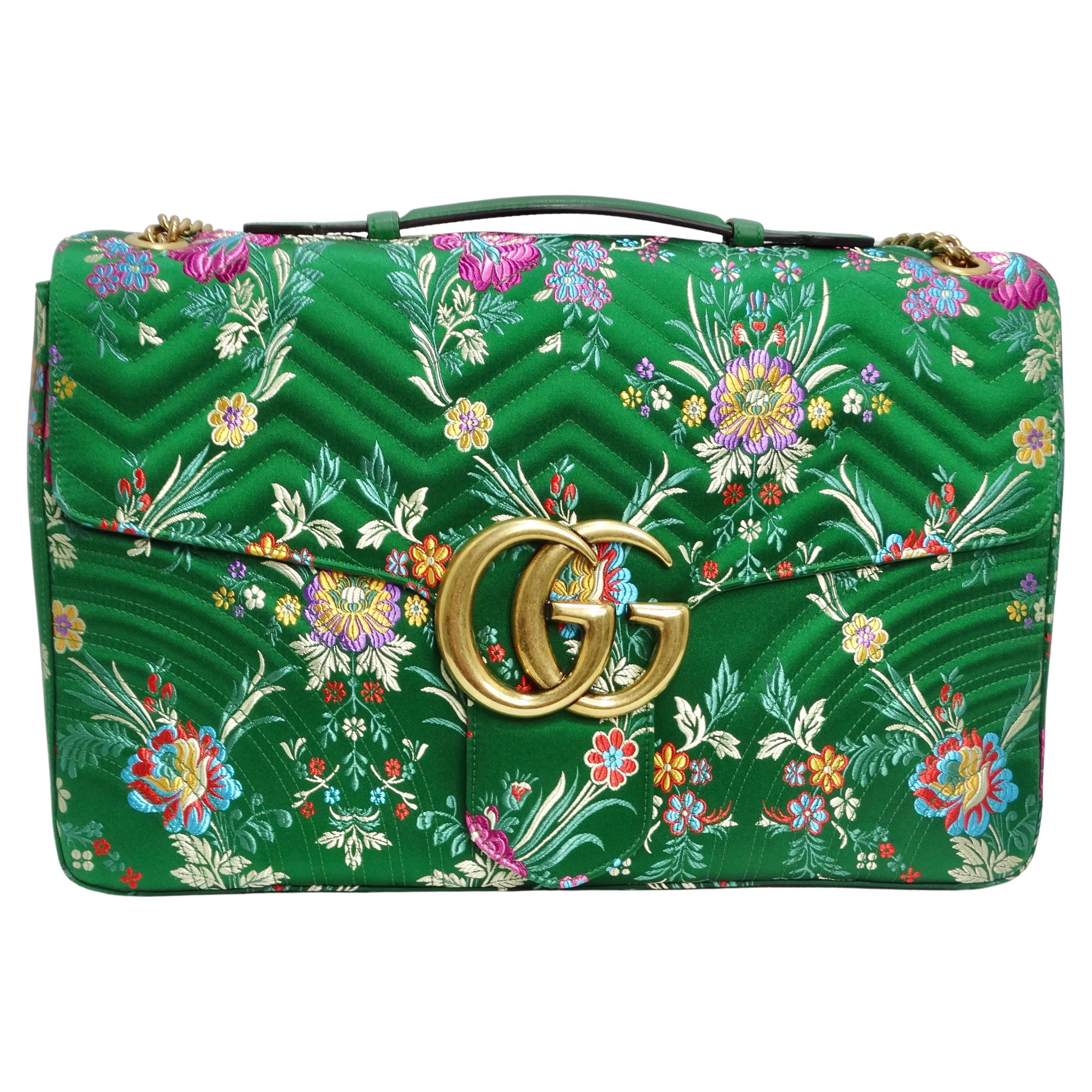 Gucci Marmont - Sac porté épaule long à poignée supérieure en jacquard matelassé à motifs floraux  en vente