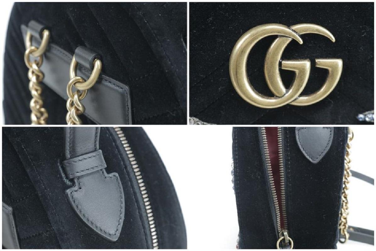 Gucci Marmont Matelasse Gg 5gk0115 Black Velvet Backpack In New Condition In Dix hills, NY