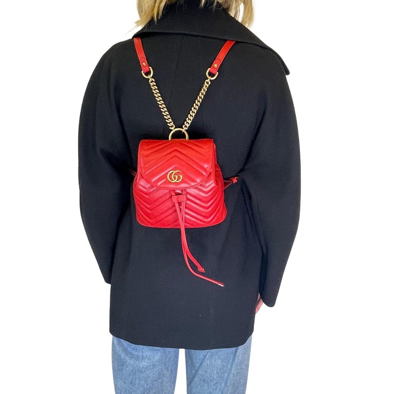  Gucci Marmont Matelasse Leather Mini Backpack - Red For Sale 6