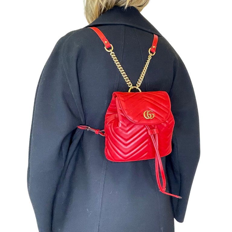  Gucci Marmont Matelasse Leather Mini Backpack - Red For Sale 7