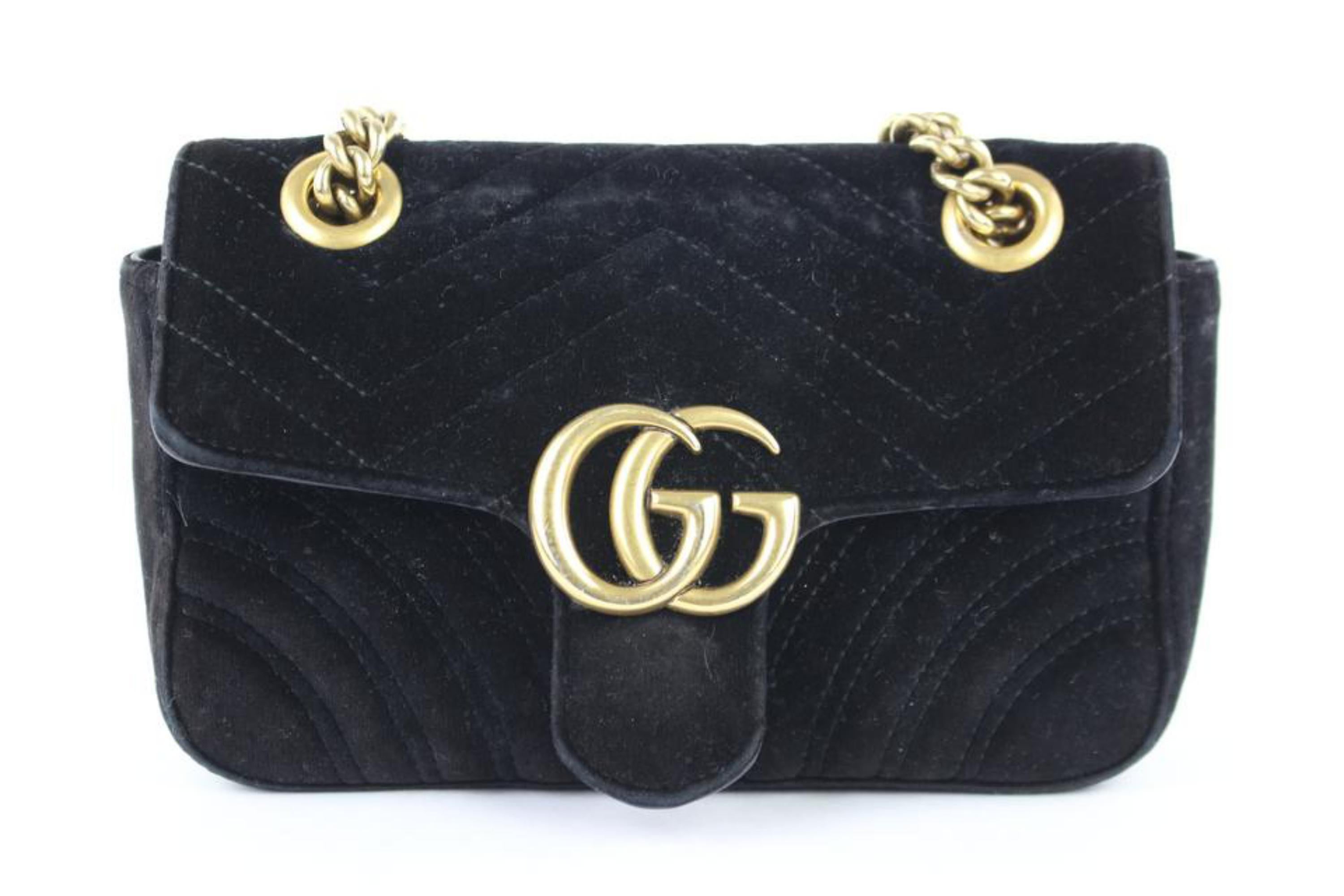 Gucci Marmont Matelasse Mini Gg 6ge0104 Black Velvet Cross Body Bag For Sale 8