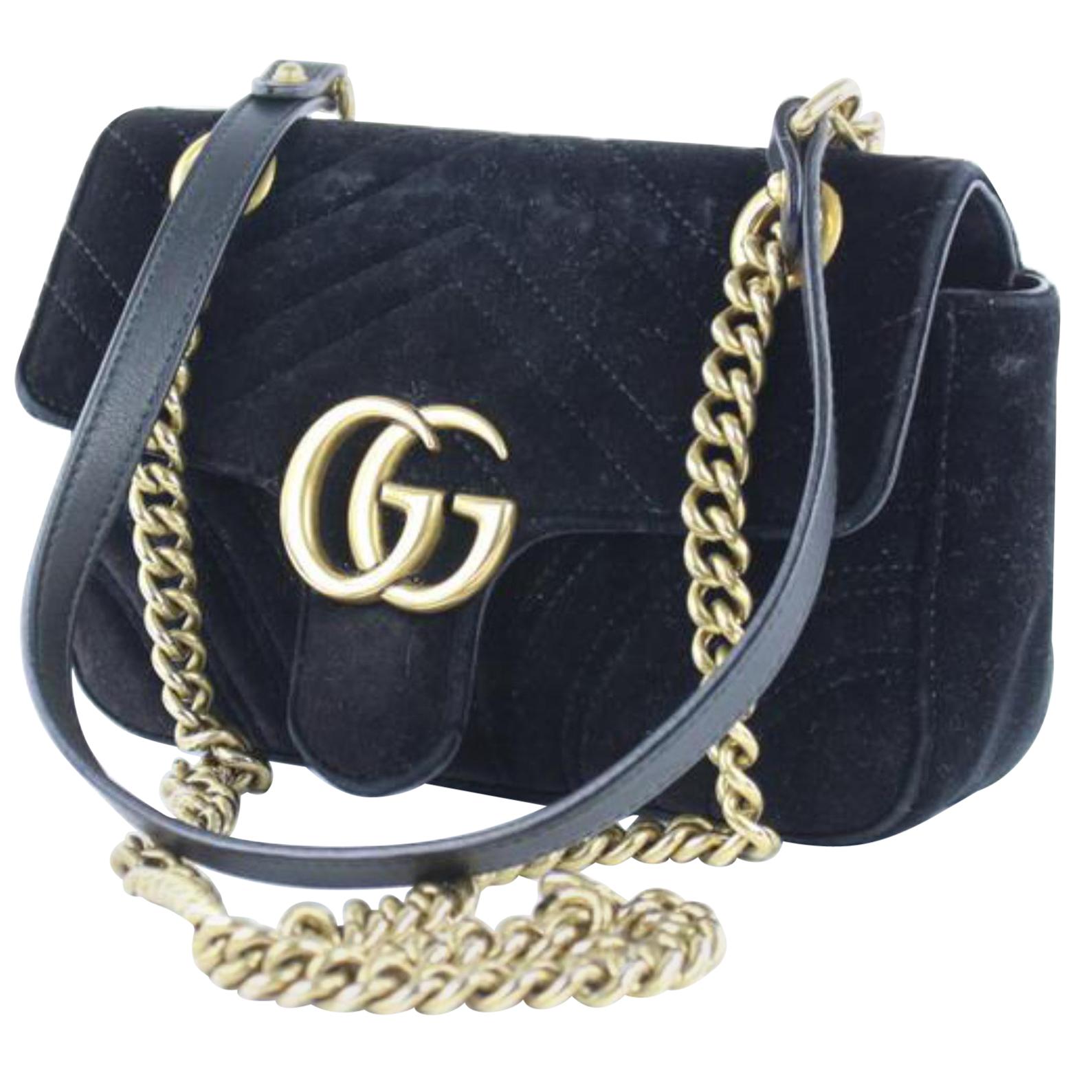 Gucci Marmont Matelasse Mini Gg 6ge0104 Black Velvet Cross Body Bag For Sale