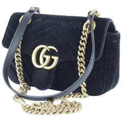 Vintage Gucci Marmont Matelasse Mini Gg 6ge0104 Black Velvet Cross Body Bag