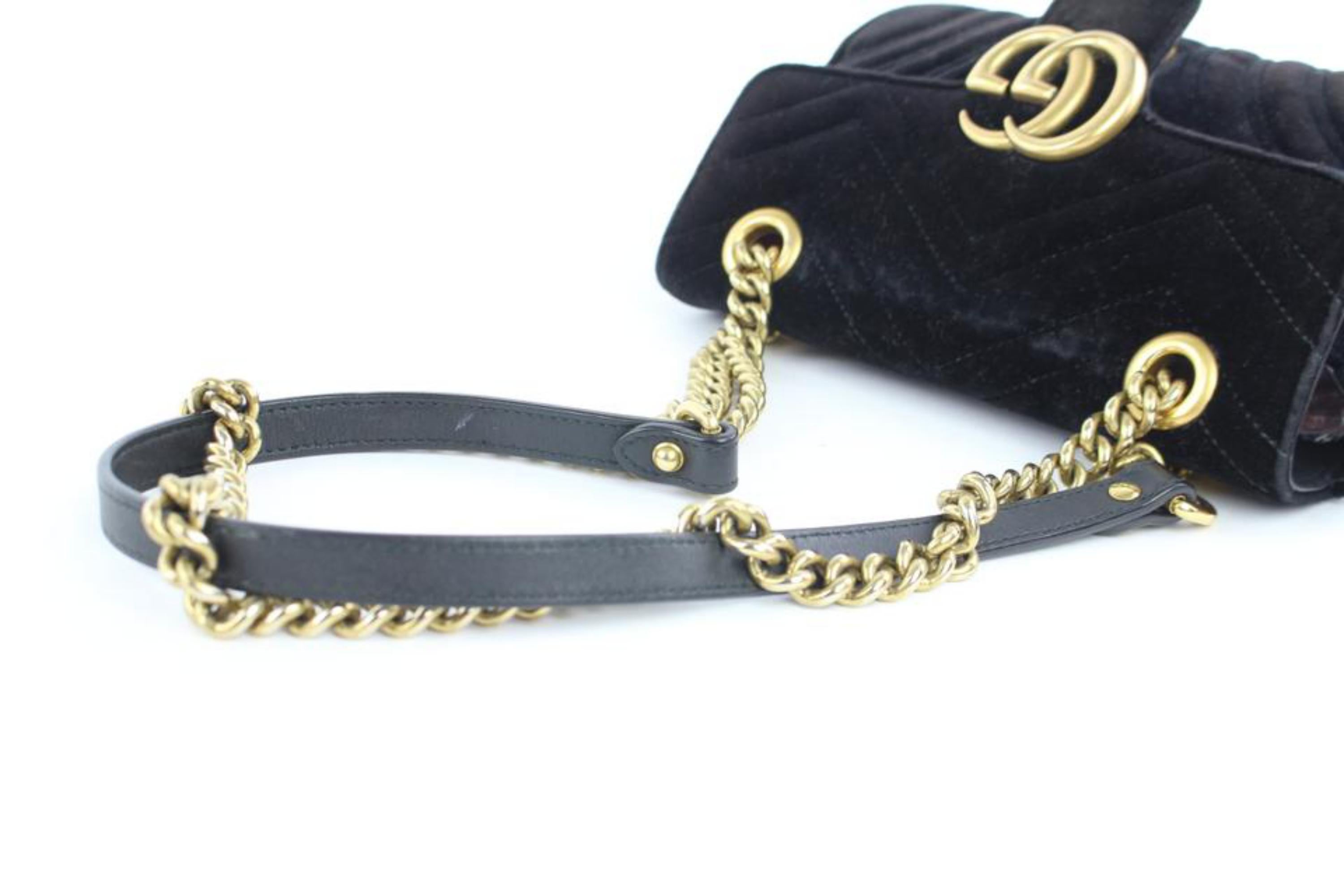 Gucci Marmont Matelasse Mini Gg 6ge0104 Black Velvet Cross Body Bag For Sale 3